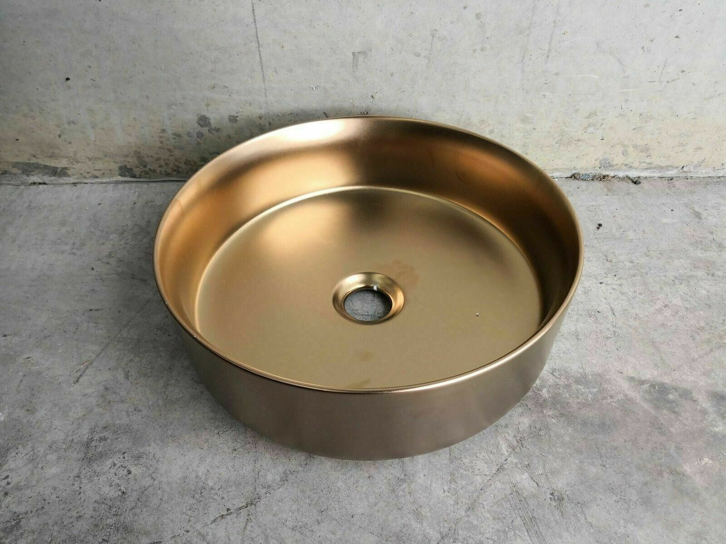 Matte Brass Gold Round 360 mm Dia on top counter basin porcelain sink electplate