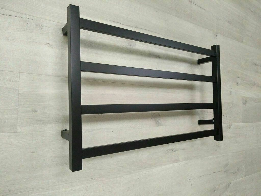 Matte Black Heated 304 s/steel Towel Rack 4 Bars hard wired AU standard 850 mm